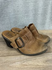 Born Concepts BOC Shoes Mules Slip On Clogs Wedge Womens size 8 Brown Leather