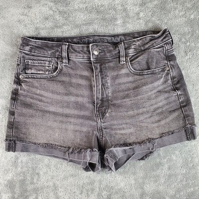 American Eagle Shorts Women's 8 Black Mom Short Cutoff Denim Jean Stretch 