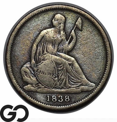 1838-O Seated Liberty Dime No Stars Choice Fine++ Better Date