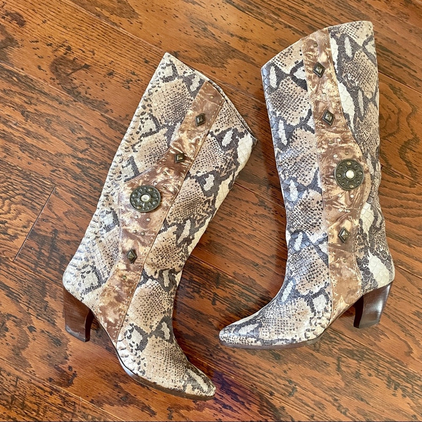 Peter Fox Python Embossed Slouchy Western Boots w… - image 3