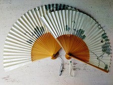 Vintage japanischer Klappventilator SENSU Paar Set Bambus traditionell unbenu...