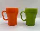 Vintage Anchor Hocking Fire-King Soda Fountain Mugs Orange & Green Set of 2 USA