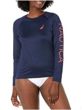 Nautica Long Sleeve Logo Rashguard Swim Shirt UPF Navy Blue Size Variety