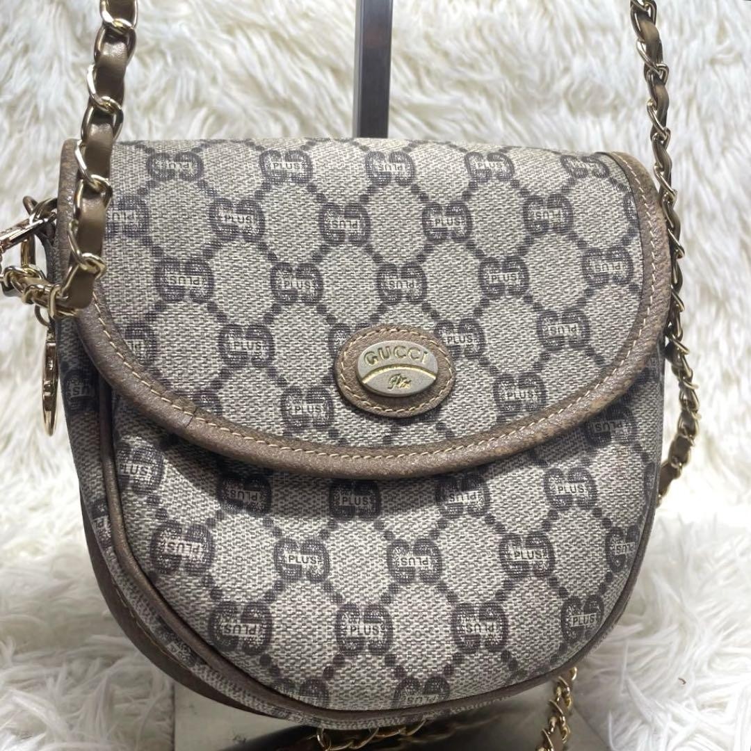 GUCCI GG Plus Shoulder Bag in Beige PVC Authentic G07223231