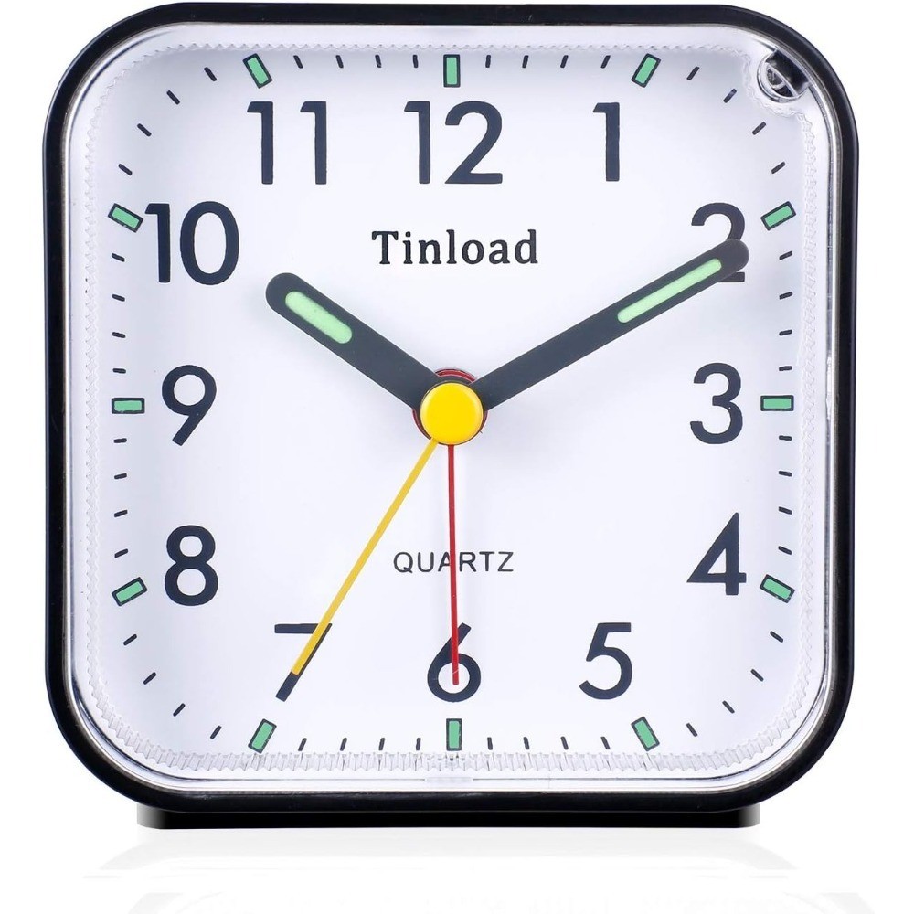 Small Battery Operated Analog Travel Alarm Clock Silent Non Ticking, Gentle