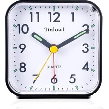 Small Battery Operated Analog Travel Alarm Clock Silent Non Ticking, Gentle