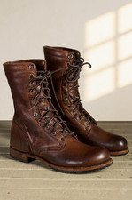 Handmade Brown Leather Lace-Up Combat Boots for Men Premium Military Style