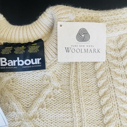 NEW Barbour Wool Sweater Men's 42 L Beige Knit Fisherman Chunky Scotland - Picture 3 of 9
