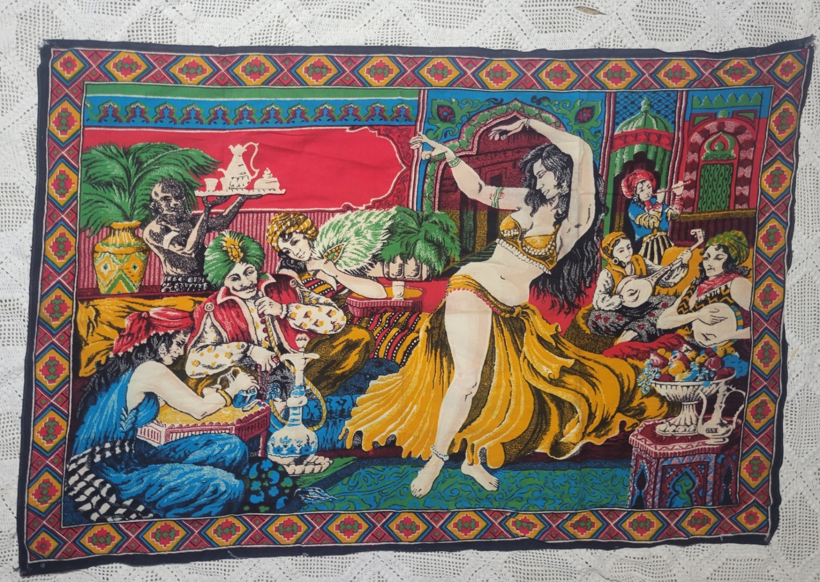 Vintage French Belly Dancer Velvet Tapestry 56x38 inches