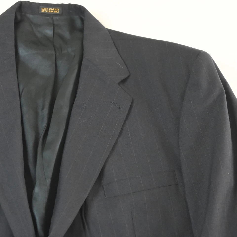 Cricketeer 50R 40x30 Navy Blue Chalk Stripe 100% Wool Mens Jacket Pants Suit - Image 3 of 4