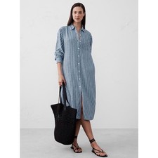 Banana Republic Linen Blend L/S Shirt Dress Striped w Pockets Blue Size M SP25