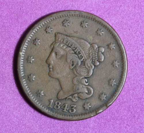 1843- Large Cent Coronet Head One Cent #P34113