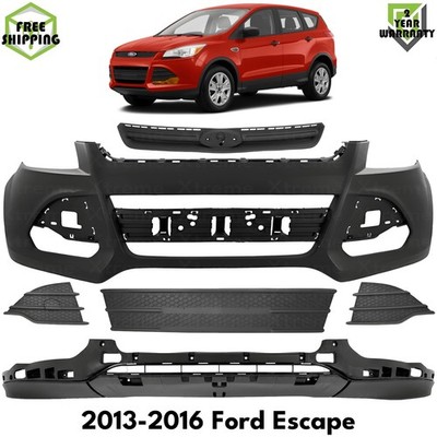 Front Bumper Cover Primed Plastic & Grille Assembly For 2013-2016 Ford Escape