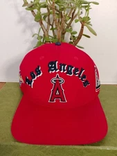 Los Angeles Angels Pro Standard Red 2002 World Series Old English Snapback Hat. 
