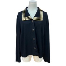 Vintage Periwinkle Gold Trim Jacket Statement Buttons Sailor Nautical Black XL