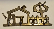 Vintage Solid Brass Key Holder House 4 Peg Hook ~ Screws Included