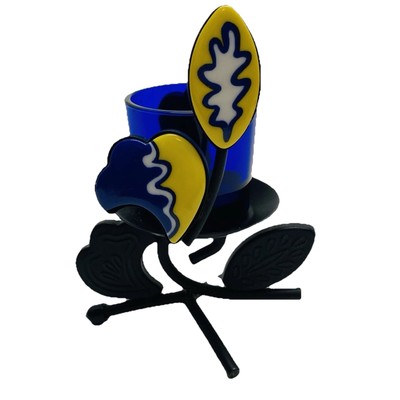 PartyLite P7744 Provence Tealight Holder Blue Glass Votive 6 h- Party Lite