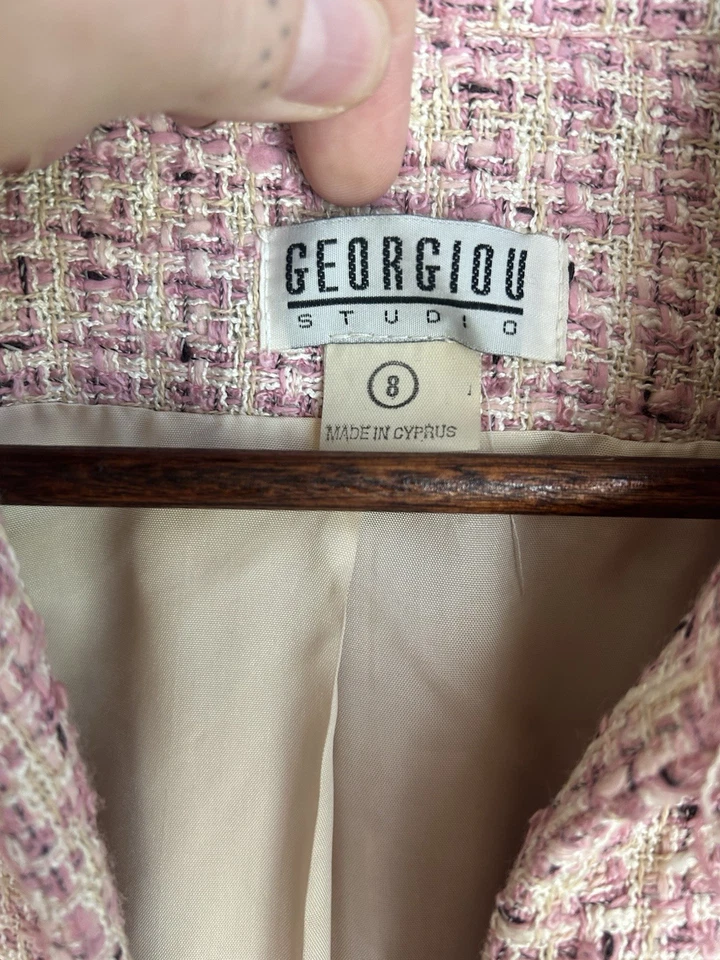 Abrigo Chaqueta Vintage Años 90 Y2K Georgiou Largo Rosa Tweed 8 Coquetas Femenino Femenino Foto 4 de 4