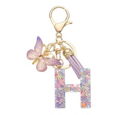 Alphabet Initial Letter H Keychain, Cute Tassel Butterfly Key Chain, Purple