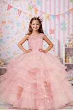 Princess, Sleeveless Flower Girl Dress Appliqu  Ruffle Tuille Butterfly Pink