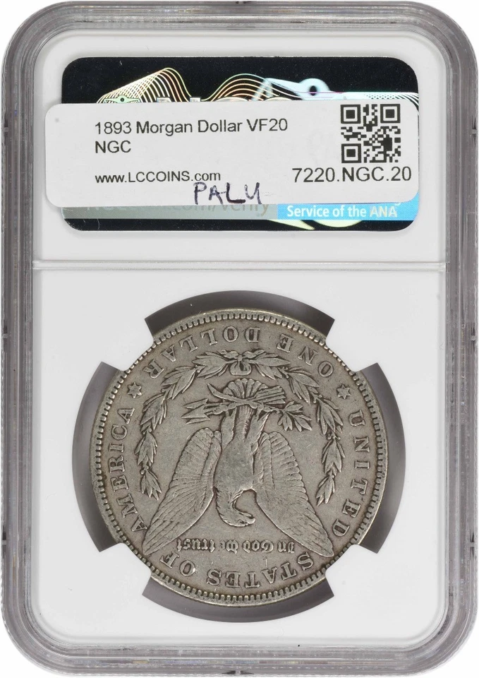 1893 Morgan Silver Dollar VF20 NGC - Image 2 of 2