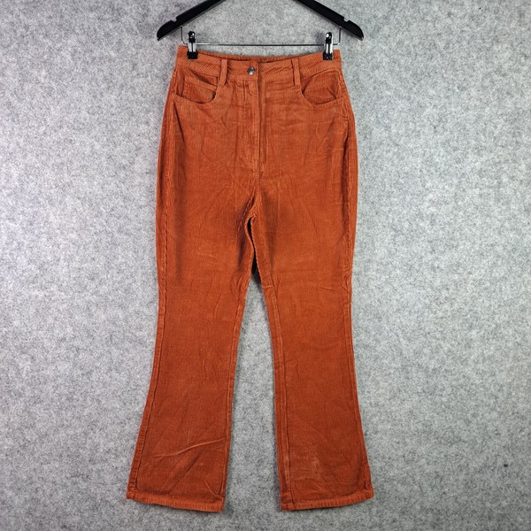 Sportsgirl Pants Womens 10 Orange Corduroy High Rise Bootcut Flare Zip Fly
