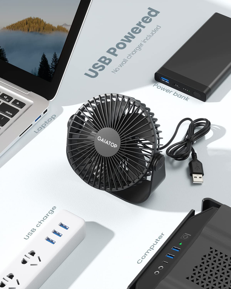 USB Desk Fan, 3 Speeds with Strong Airflow, 5.5 Inch Quiet Small ...
