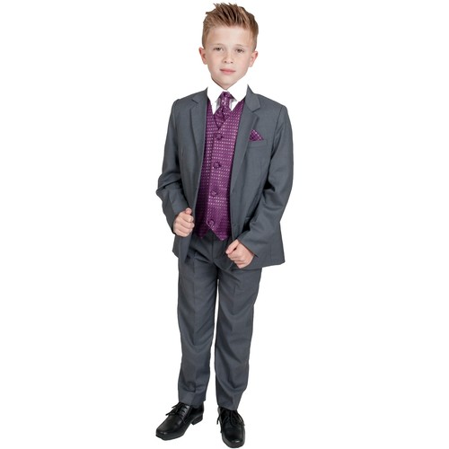 Boys Suits Boys Grey Purple Waistcoat Suit Wedding PageBoy Formal Party
