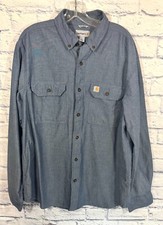 Carhartt Men's Large Chambray Shirt Button Down Long Sleeve Blue