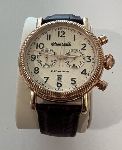 INGERSOLL 1892 CHRONOGRAPH CREAM FACE BROWN WRIST WATCH