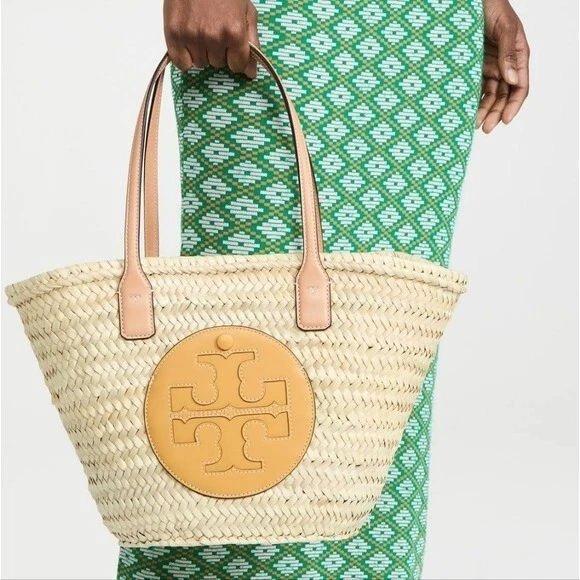 Tory Burch Ella Straw Basket Tote in Natural /Golden Sunset