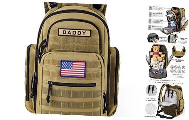 Diaper Bag Backpack for Dad and Mom, Military Molle diaper Pack with Tan-image