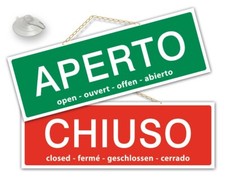 MAXI Cartello APERTO e CHIUSO cm 30x10,5 kit con catenina e ventosa
