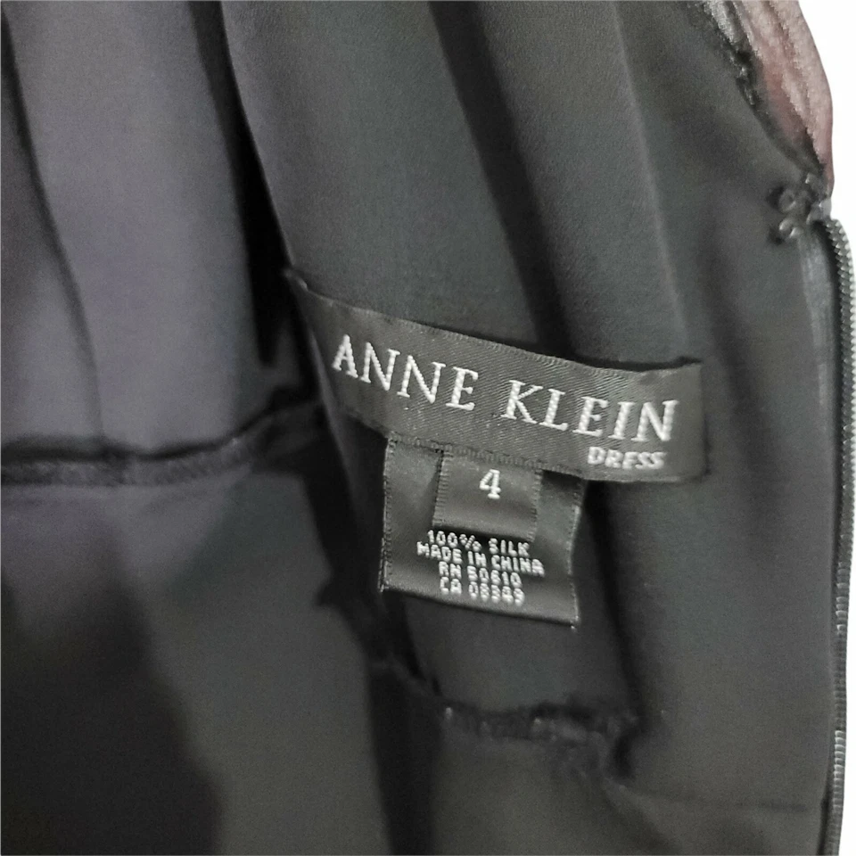 Vestido Anne Klein Marrón Lunares Negro 100% Seda Talla 4 Trabajo Fiesta Cóctel Foto 3 de 4