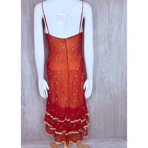 Red tiered beaded red and gold ruffle sleeveless dress size small/ medium dance - Picture 7 of 8