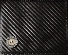 MERCEDES BENZ WALLET 3D Blue Logo Carbon Fiber Faux Leather