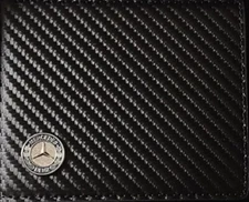 MERCEDES BENZ WALLET 3D Blue Logo Carbon Fiber Faux Leather
