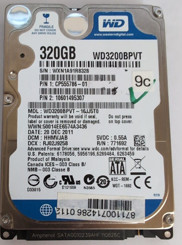 WD Blue WD3200BPVT interne-Festplatte 320GB (6,3 cm=2,5 Zoll) HDD, 5400rpm, SATA