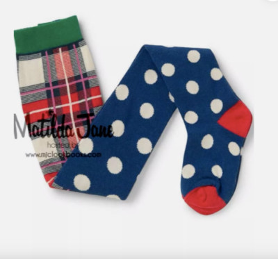 Matilda Jane Girls Be Merry Christmas Socks Tights Polka Dots & Plaid Size 12-14