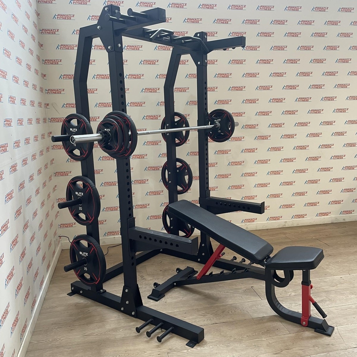 Commercial Half Rack Adjustable Bench and 175kg Urethane Olympic
