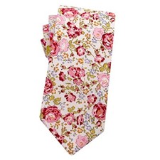 Men's Cotton Floral Neck Tie 2.56'' Printed Skinny Tie 02-pink Floral