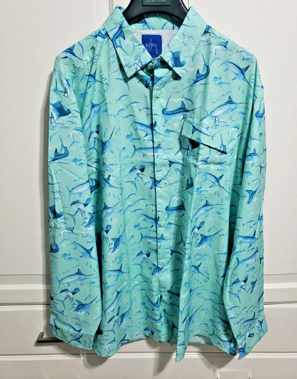 NWT Guy Harvey Men's Beach Glass Marling Long Sleeve Fishing Shirt XL
