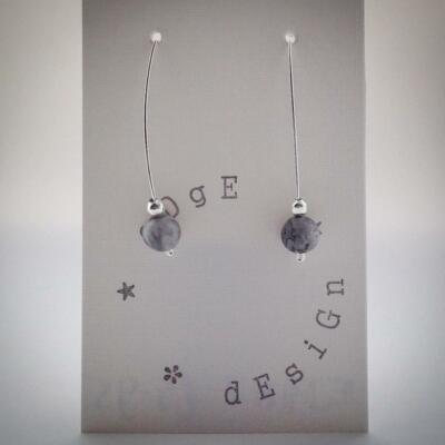 Silberdraht Ohrhänger - schwarz/weiße Schneeflocke Obsidian und Silberperle