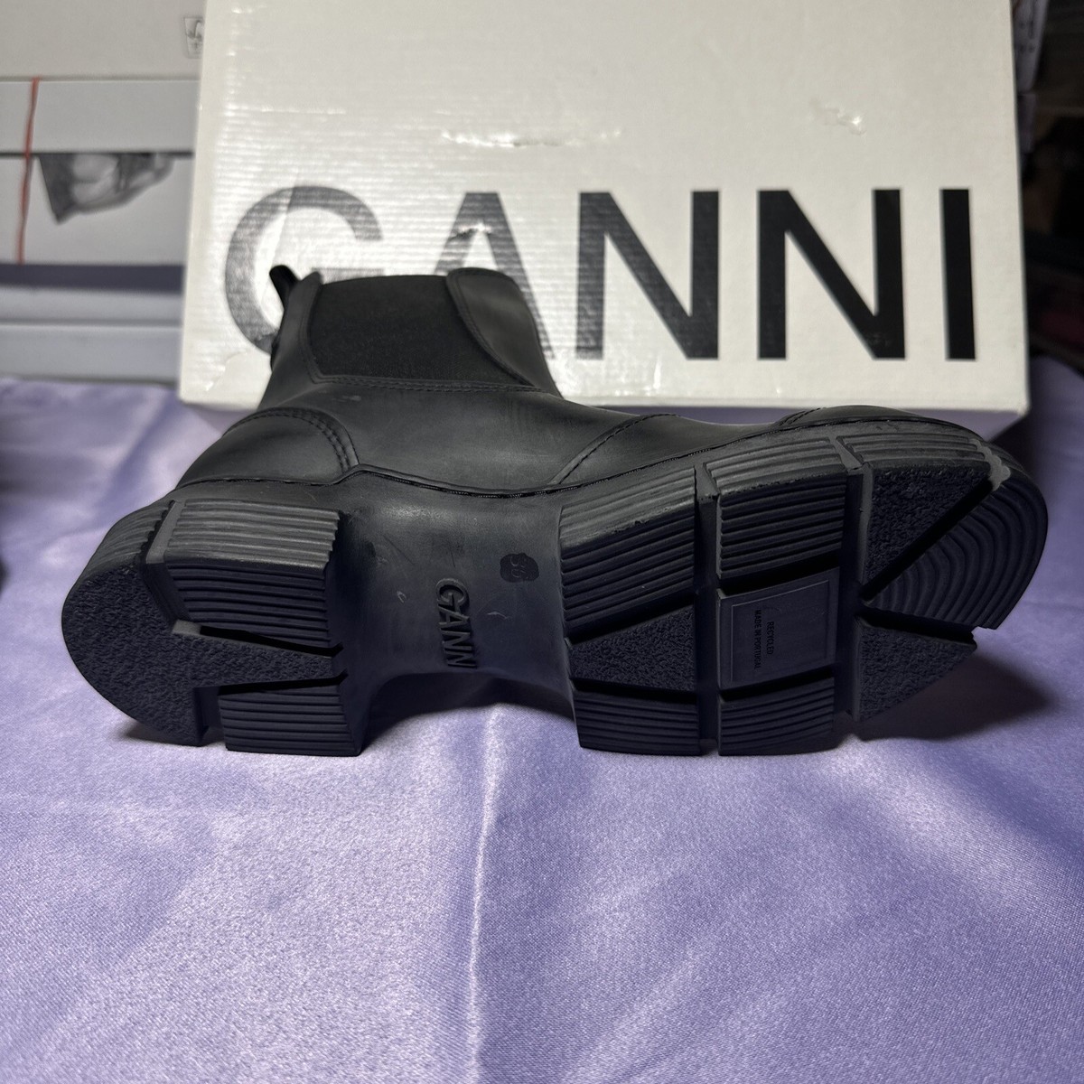 Ganni Recycled Rubber City Boot Side Gore Short 36 Black Ganni Recycled Rubber City Boot Side Gore Short 36 Black