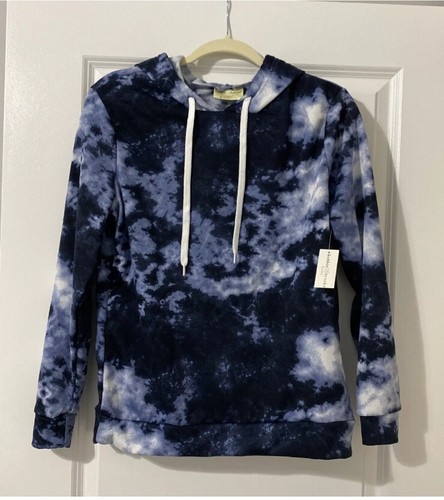 Bobbie Brooks Women's Tie Dye Soft Hooded Sweatshirt Blue/White Size Small NWT
