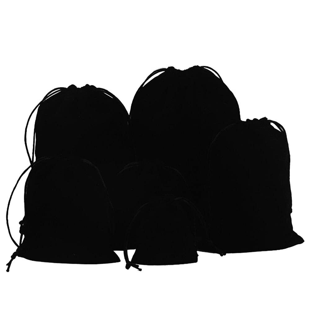 NC - 12 sacchetti in velluto con coulisse, colore: Nero Nero Nero (n6p)