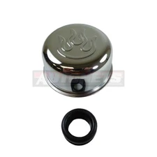 Push in on Chrome Flame Valve Cover Oil Breather Cap 1" Neck Fit 1.25" Hole SBC