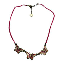 Stella Dot Pink Chain Butterfly Necklace Girls or Ladies Short Chain 14-16"