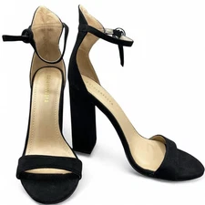 Fashion Nova Laurel Black Suede Chunky Block Ankle Strap Heel Sandals 9
