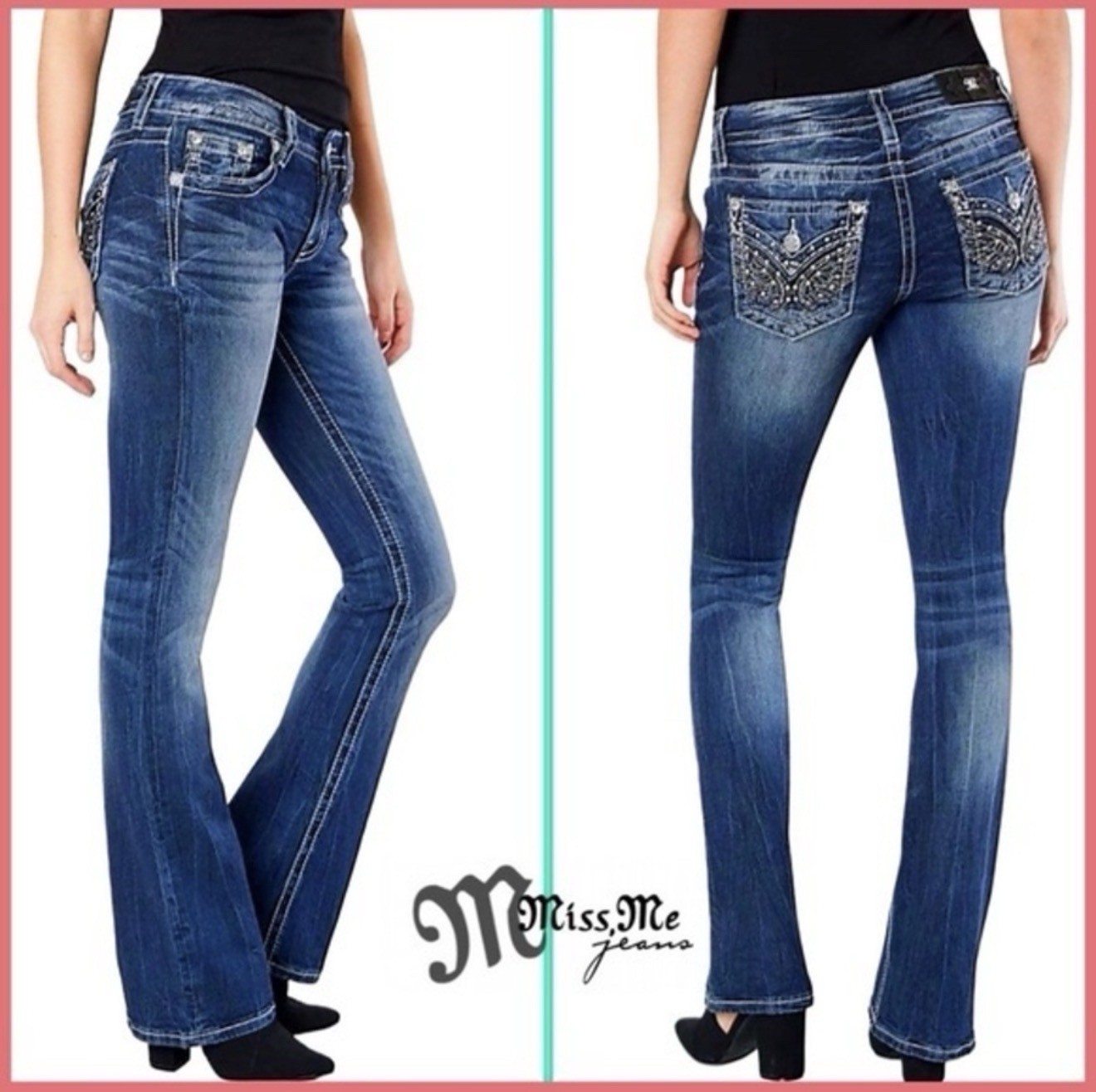 Miss Me Standard Boot Cut Angel Wings Jeans Pants Sz 25 | 33.5” Inseam